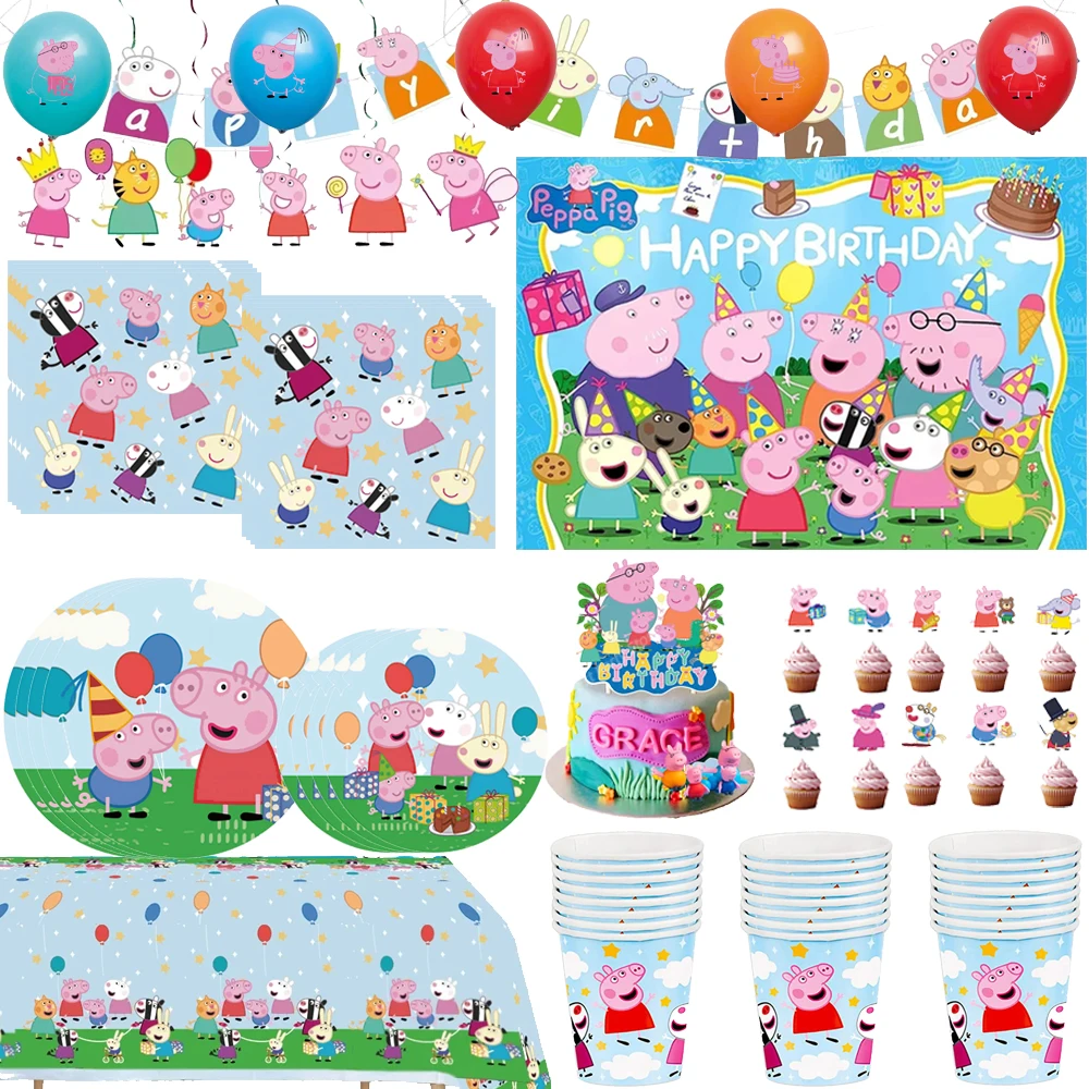 Nouvelles décorations de fête d'anniversaire sur le thème de Peppa Pig, ballons, assiettes, vaisselle, ensemble pour baby shower, George Page, cadeaux pour enfants