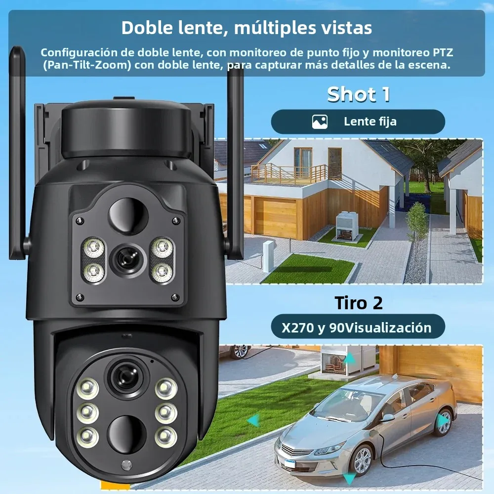 Cámaras ICsee 4K para exteriores, con energía solar, conexión WiFi, doble lente, doble pantalla, cámara de seguridad inalámbrica para el hogar, detección de movimiento humano mediante sensor PIR, 365 días de autonomía.
