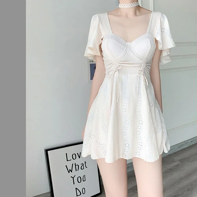 2024 New Women's Clothing Solid Color Korean Version Conjoined Body Fashion Slim Oversized Hollow Out Ruffles Casual Swimwears