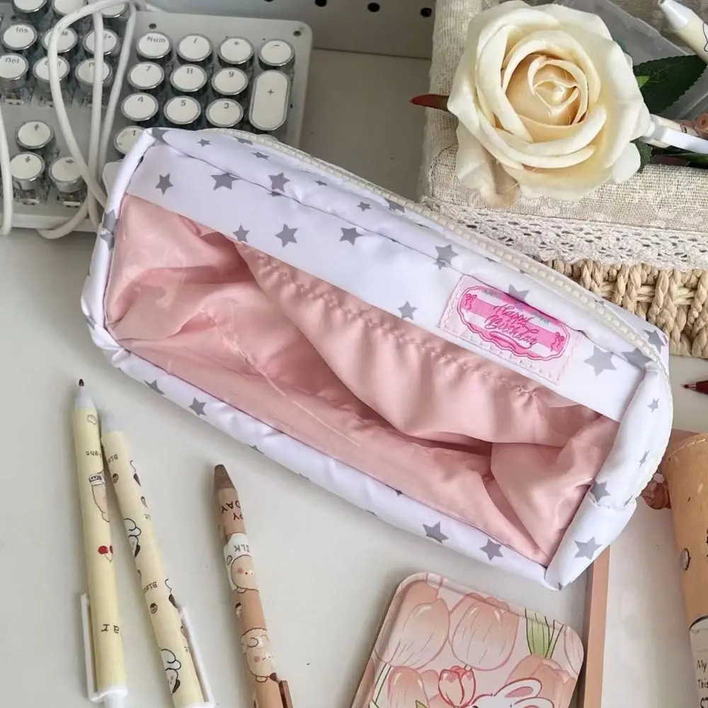 Simple Star Pattern Handheld Pen Bag Large Capacity Multifunctional Pencil Case Stationery Bag Students
