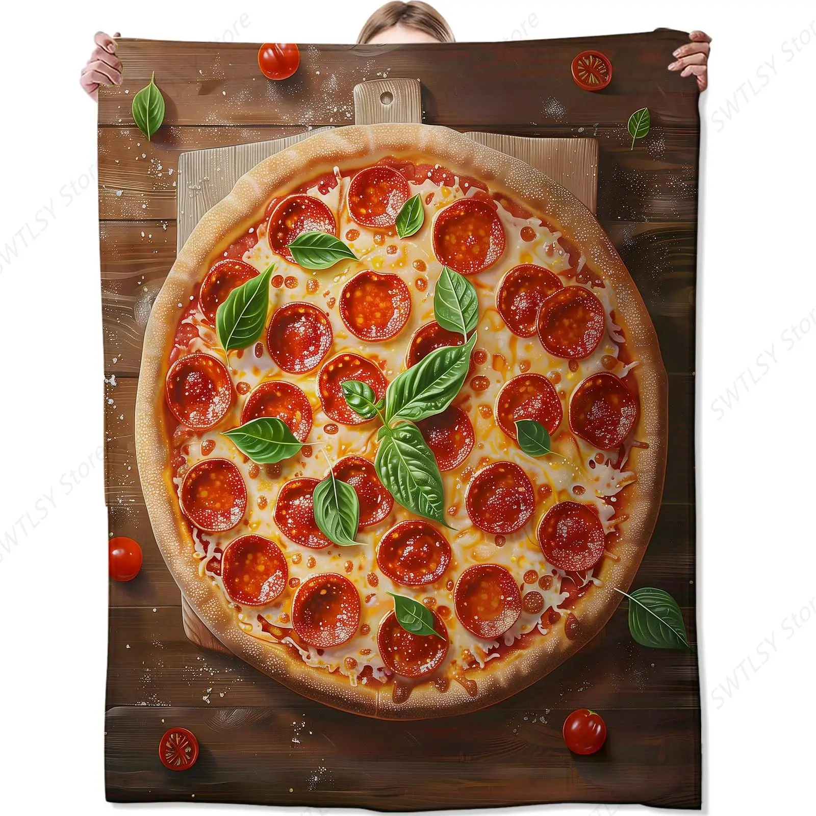 Pizza Blanket,Gifts for Food Lovers,Lightweight Flannel Throw Blankets,with Realistic Pepperoni and Cheese Throws Home Decor