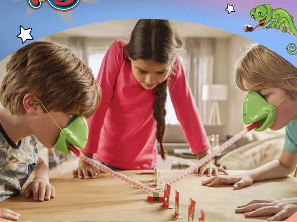 Frog Tongue Blow Race Board Game, Tic Tac Tongue Desktop Game, Multi-Player Family Interactive Party Toy for Kids