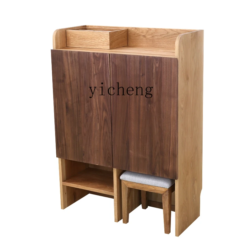 Zk Shoe Cabinet with Stool Solid Wood Household Simple Living Room Cabinet Storage Cabinet Living Room Furniture