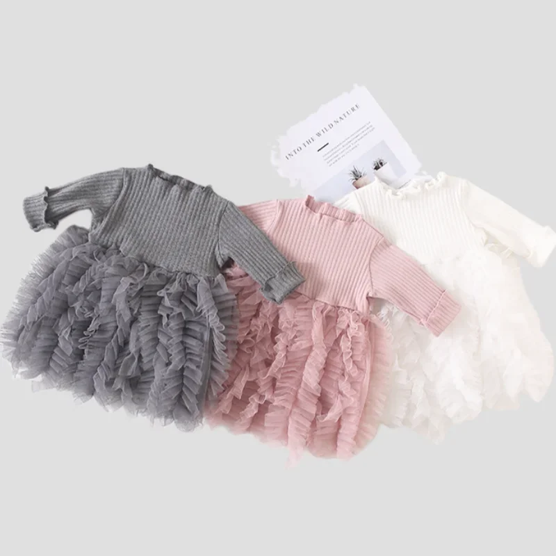 

2026 Spring Baby Girl Clothing Knitted Tulle Cake Dress Princess Tutu Dress for 0-4Y Girl Party Dress Casual Clothes