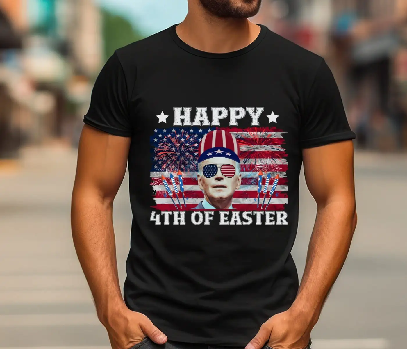 Heavy Cotton T Shirt Funny Joe Biden 4Th Of July Happy Easter Us Flag Men