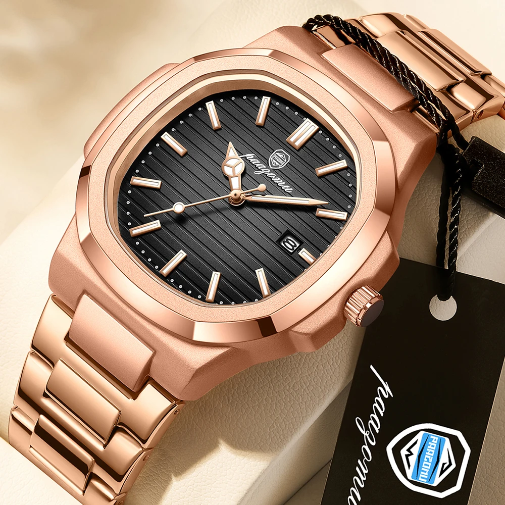 

PAAZOMU Luxury Brand Men's Quartz Wristwatch Stainless Steel Waterproof Luminous Date Man Clock Square Business Watches For Men