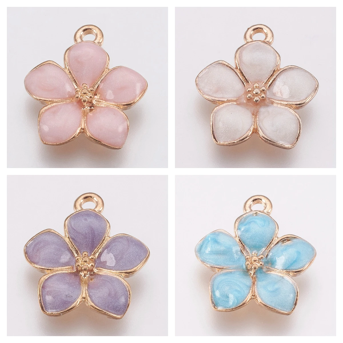 10pcs Sakura Zinc Alloy Enamel Pendants Golden Color Flower Charms for Diy Bracelet Necklace Handmade Jewelry Making Accessories