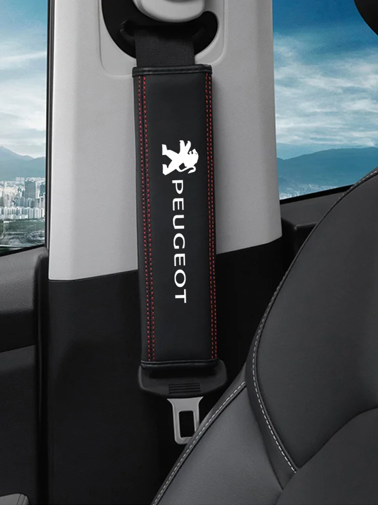 Leather Car Safety Belt Shoulder Strap Adjustable Protect Pad For Peugeot 407 508 2008 5008 307 308 3008 206 207 208 107 106