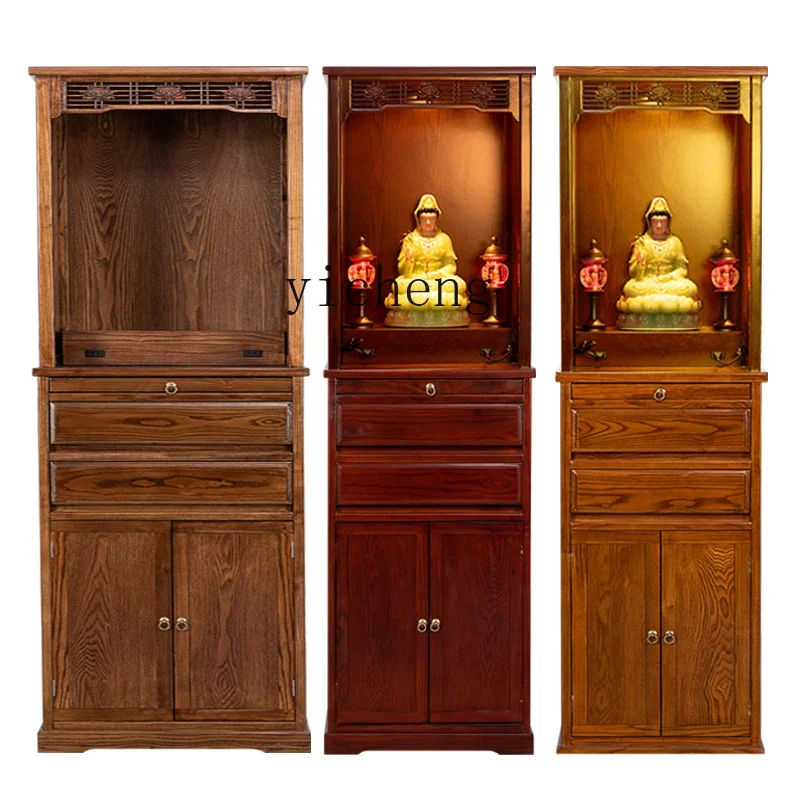 HSN God of Wealth Cabinet Solid Wood Buddhist Scene Standing  Devotion Cabinet Buddhist  Shrine Shrine Cabinet