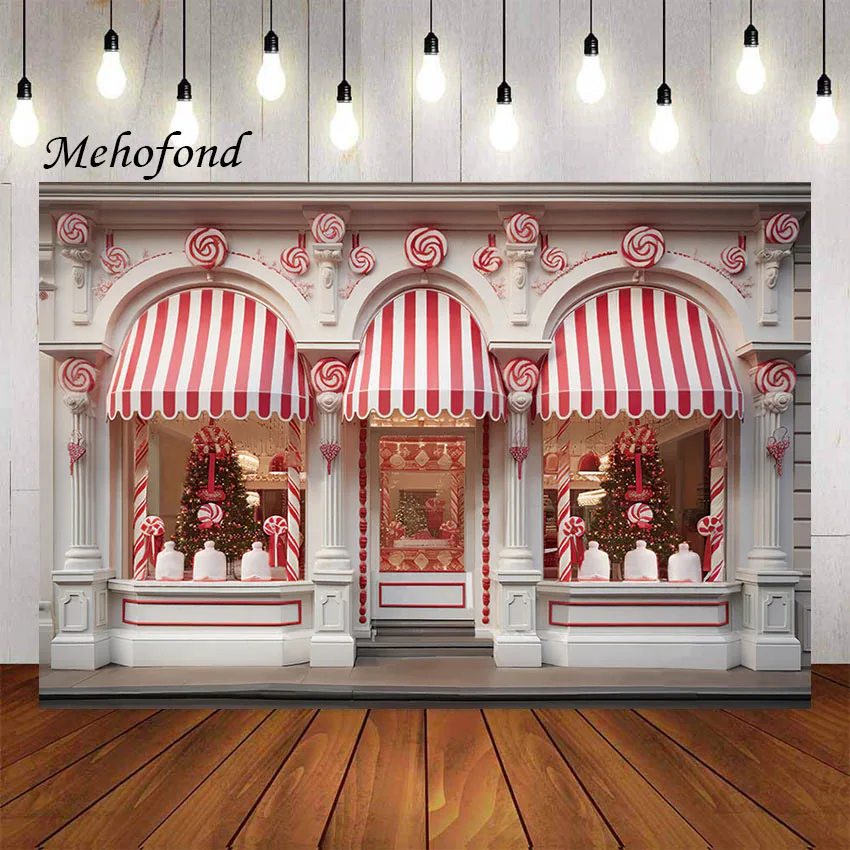 Mehofond Photography Background Christmas Candy Store Lollipop Xmas Tree Kids Family Party Portrait Decor Backdrop Photo Studio