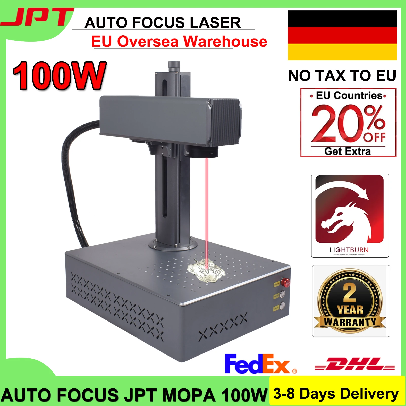 [EU STOCK] AUTO FOCUS 100W JPT Fiber Laser Marking Machine 100W JPT MOPA Metal Engraver Machine Desktop Metal Engraving