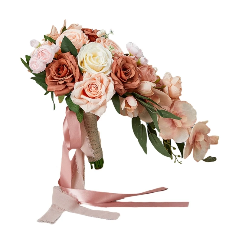 Elegante buquê casamento rosas artificiais decoração noiva com flores seda artificial