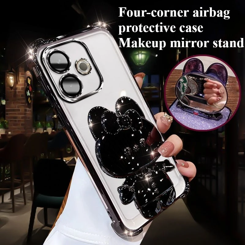 Fashion Glitter Mirror Holder Phone Case For Vivo V60 50 40 E Lite V40Pro Four-coner Enhance Airbag Anti-Fall Protect Back Cover view 2