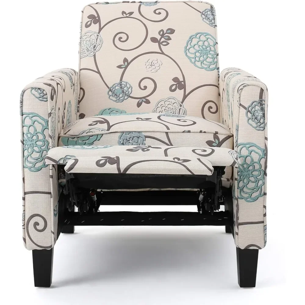 A White and Blue Floral Fabric Recliner