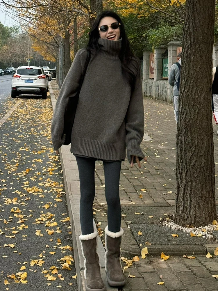 

Merino 100% Wool Women's High Neck Pullover Loose Autumn Winter Casual Fashion Knitted Cashmere Sweater