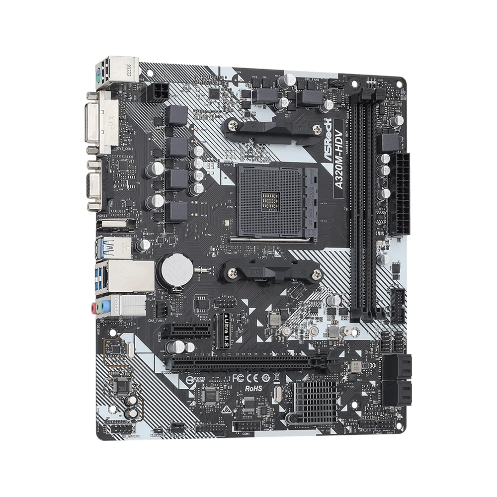 Placa base ASROCK A320M-HDV compatible con AMD Ryzen 5 5600 Ryzen 7 5700X3D DDR4 3200+(OC) NVME M.2 interfaz PCIe 3,0 AM4 placa base