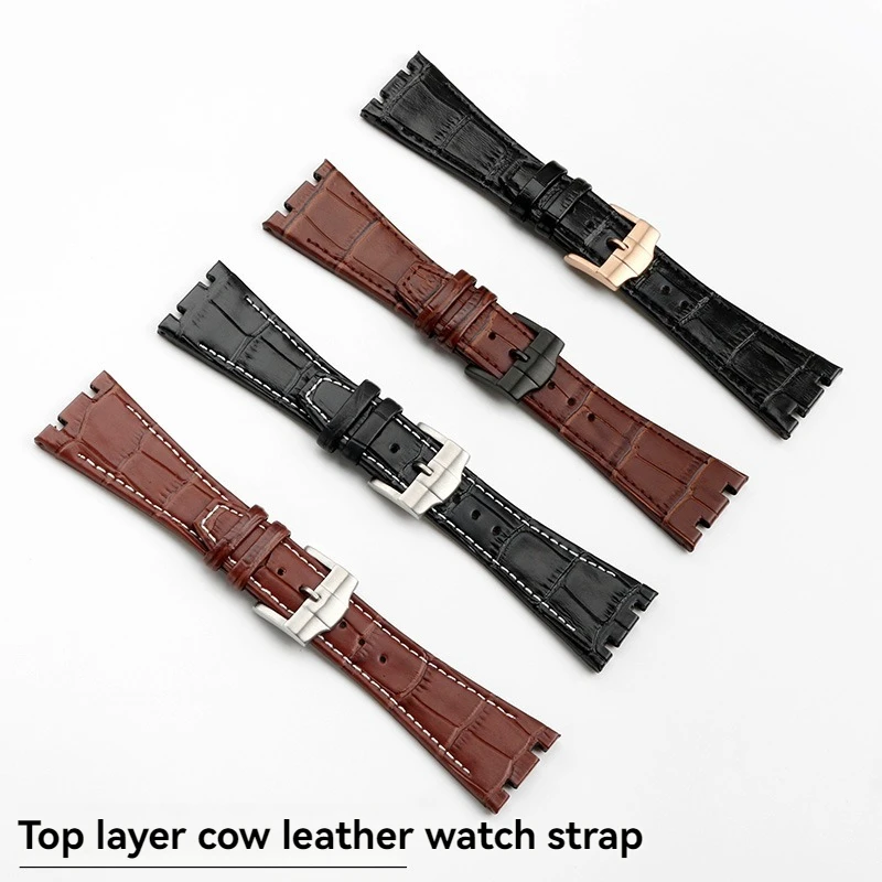 26x18mm The first layer of cowhide leather Watch strap Men\'s notch watchband bracelet For AP Audemars Piguet 26320 26326 26331