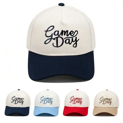 ''Game Day'' Cursive Letter Embroidery Two Tone Baseball Cap Unisex Adjustable Curved Brim Dad Hat Sports Fan Casual Sun Hat