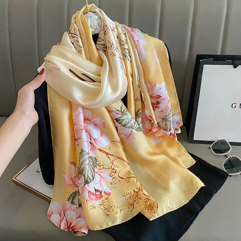 Fashion Silk Scarf  Women Shawl New Print Senior Sense Wraps Female Autumn And Winter Thin Temperament Shawl With Smooth Hijabs