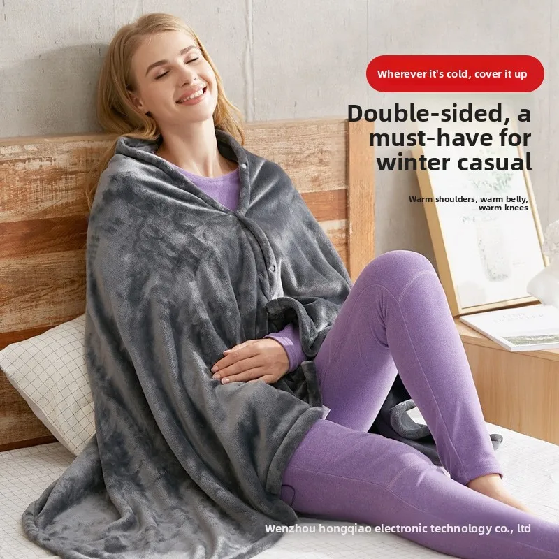 USB-Heated Flannel Blanket, 150 x 80 cm, Double-Sided Gray Fleece, Warm Everyday Lap Pad for Office Naps and Home Use