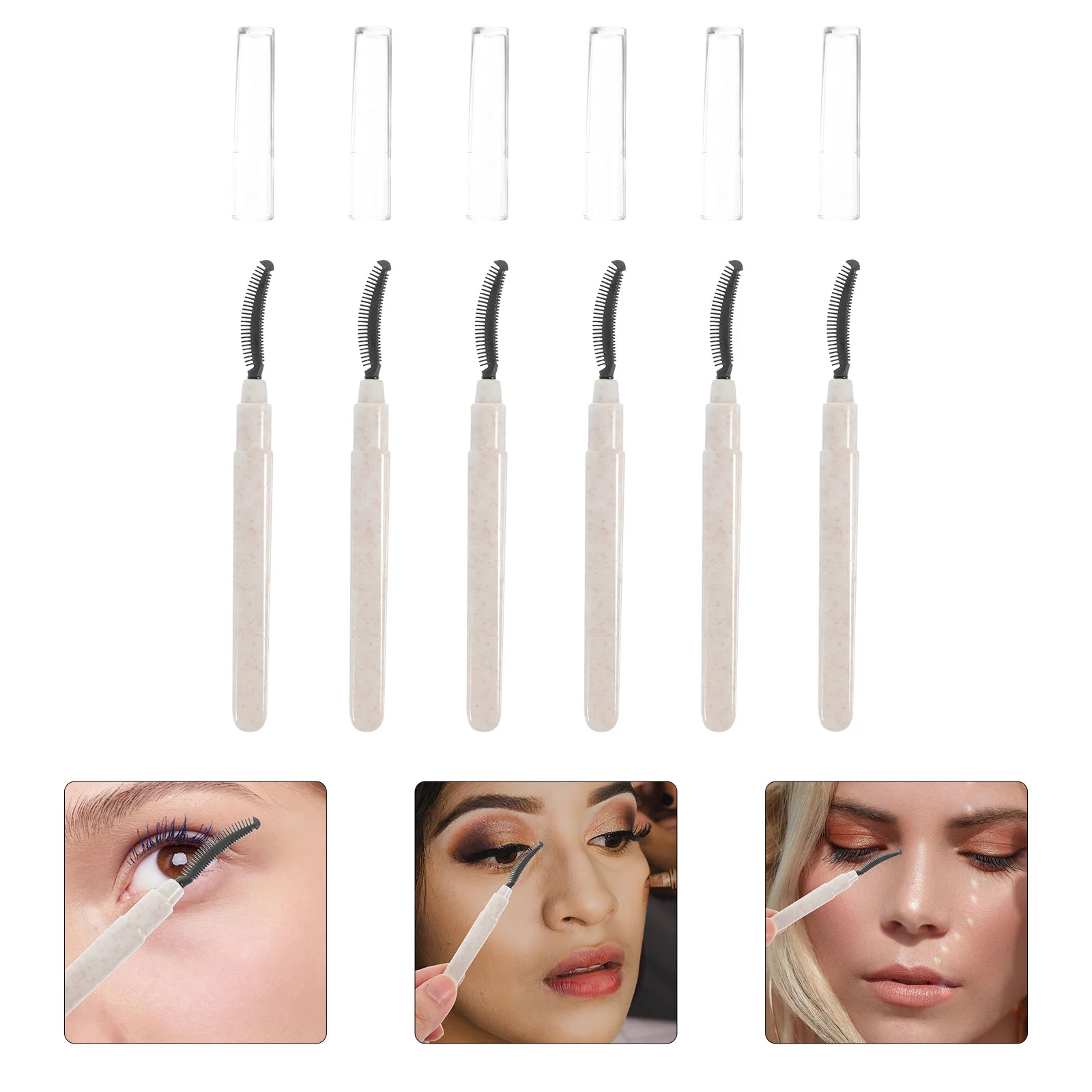 6 Stuks Siliconen Wimperborstel Mascara Voor Extensions Witte Caps Reisformaat Herbruikbare Lash Kammen Makeup Tools Wenkbrauw