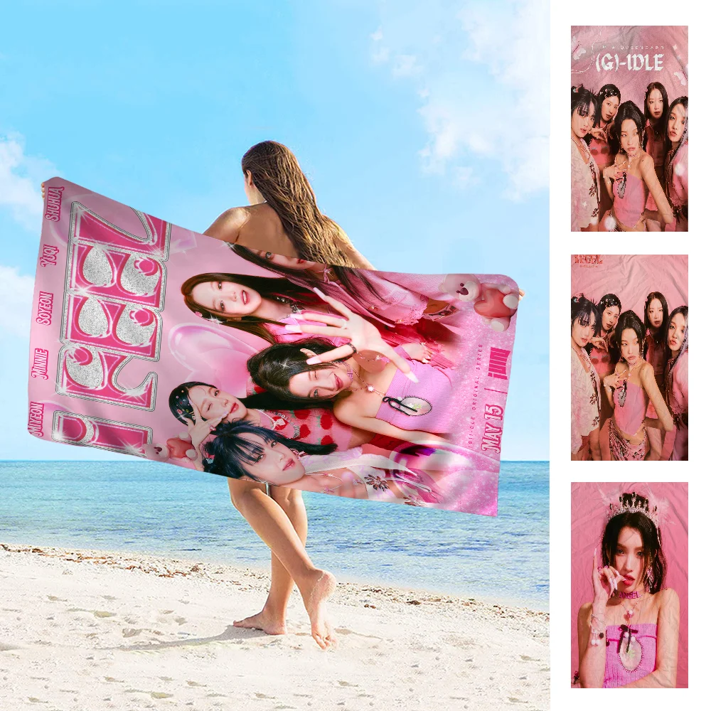 Kpop G-Gidle Beach Towel Cartoon Cute Summer Kids Large Bath Pool Beach Towel Microfiber Absorbent For Swimming Travel