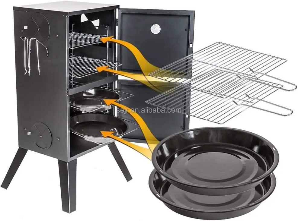 SEJR شواية مدخنة خشبية شديدة التحمل بطبقة مزدوجة من الفحم العمودي #4