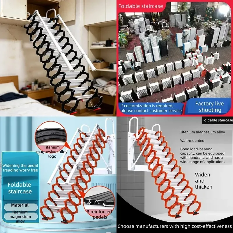 Folding Telescopic Ladder 3m Retractable Pavilion Attic Stairs Non Slip Heavy Duty Space Saving