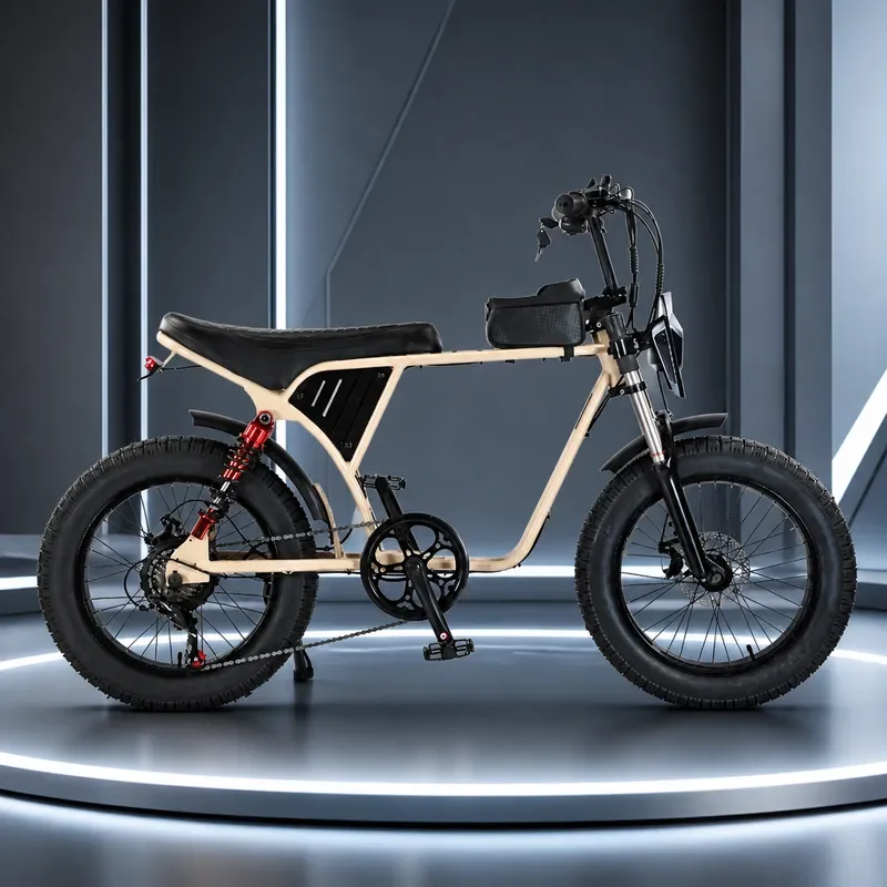 AKEZ 20 Inch Retro X7 Electric Motorcycle with Explosion Proof Tire Long Battery Life and Soft Tail Frame Electric Power
