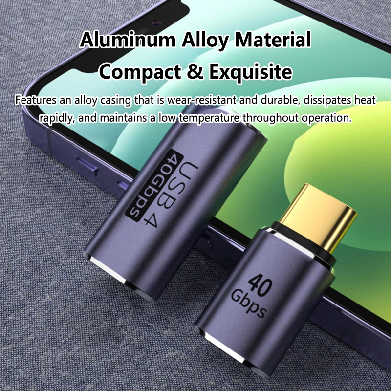 Type-C Revolving Type-C Female Adapter 40GB Solid Elbow USB 4.0 PD 100W 8K 60Hz Charger Connector for Macbook U-Shape PD100W