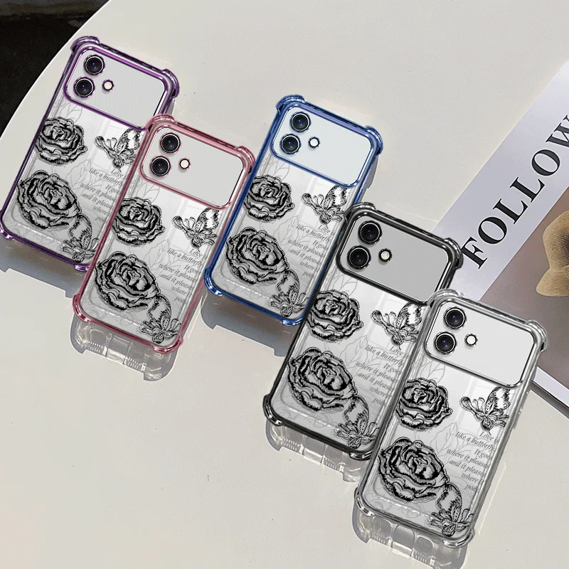 Plating Cover For Infinix Smart 20 Case TPU Four-corner Shockproof Flower Pattern Fundas