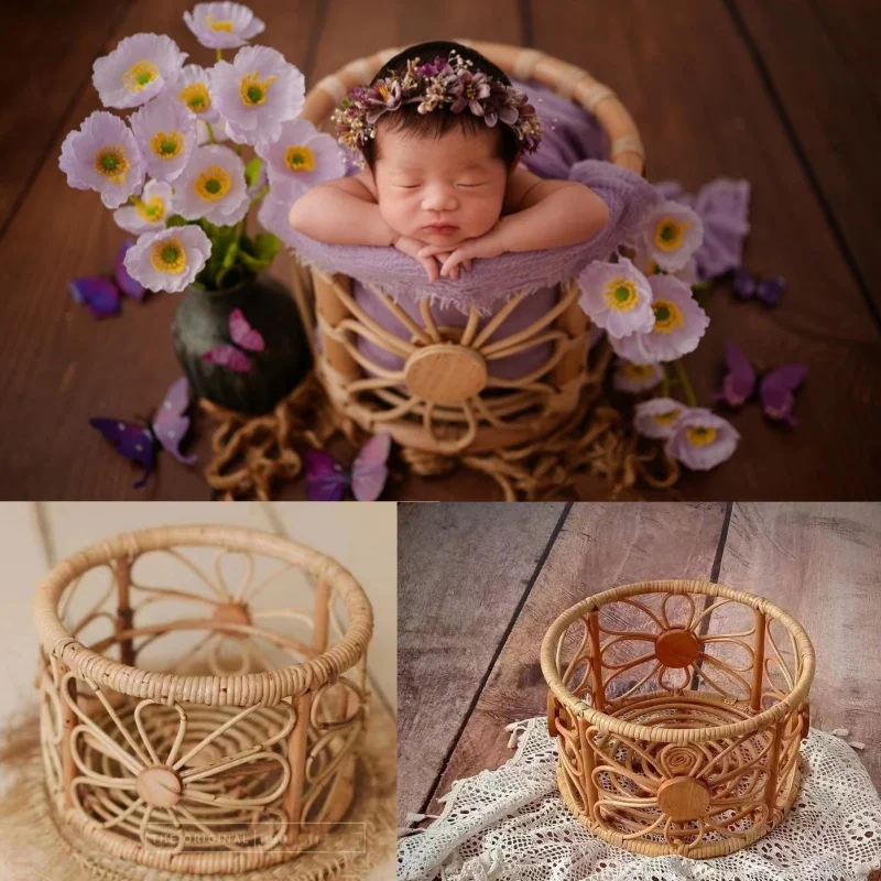 Hand-woven Rattan Ins Newborn Photography Props Posing Props Baby Photo Basket Shooting Container Creative Prop