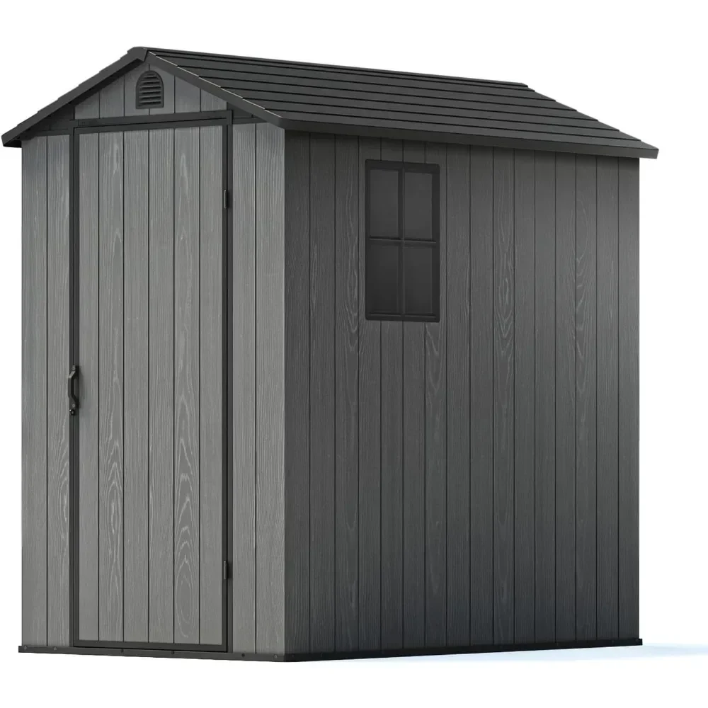 4 x 6 FT Plastic Shed for Outdoor Storage Resin Shed with Window and Lockable Door for Garden Backyard Tool Storage Use