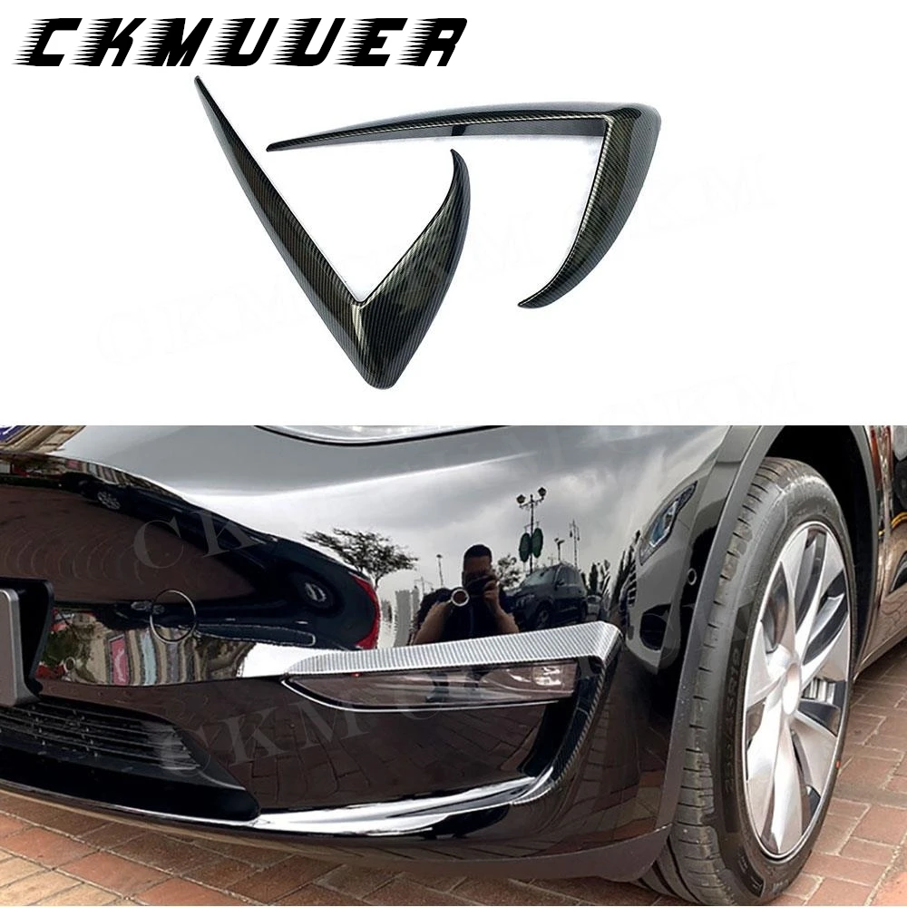 

CKMUUER Carbon Fiber Material For Tesla Model 3 For Tesla Model Y Auto Car Style Body Kits Front Fog Lamp Splitters Flaps Apron