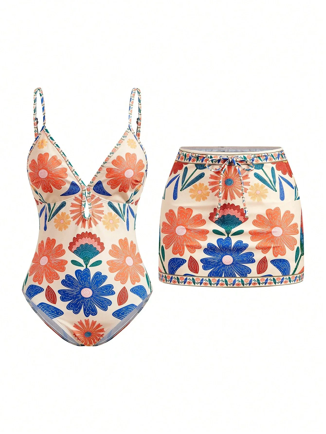 

Богемный купальник с растительным принтом на тонких бретелях, струящийся, для тропического отдыха, с регулируемыми перекрестными завязками