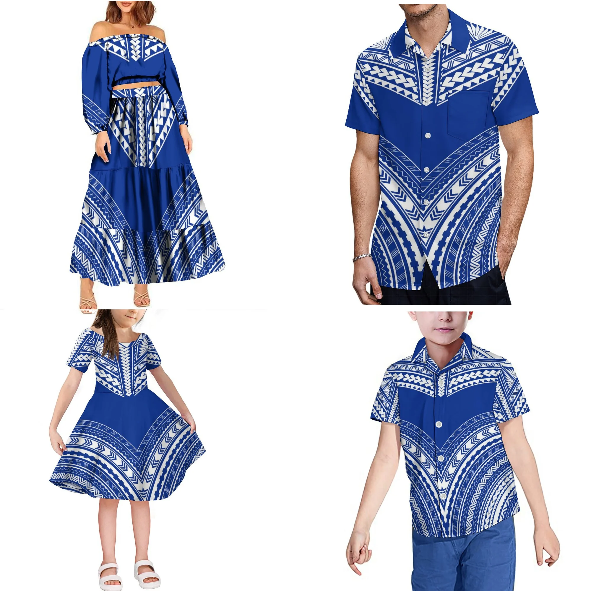 Conjunto tribal polinésio de duas peças para mulheres, top de corte fora do ombro personalizado, saia longa em camadas, roupas por atacado