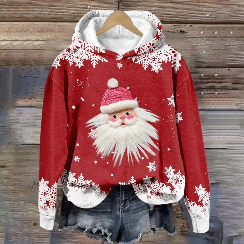 산타 클로스 3d 프린트 후드 여성 패션 캐주얼 다목적 크리스마스 후드 티셔츠 레이디 코트 여성 의류 오버 사이즈 겨울