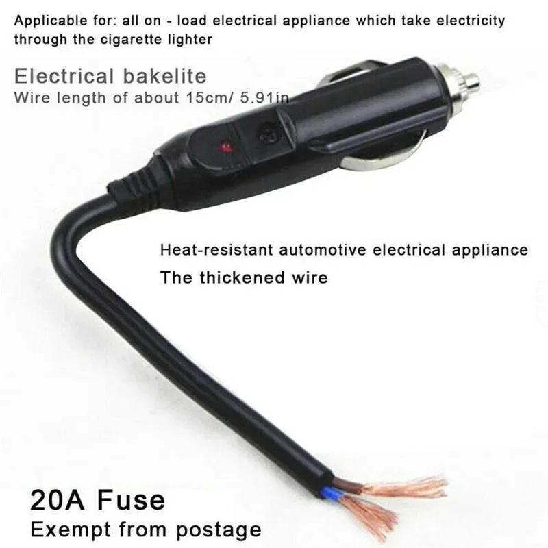 High Quality 12V 24V Auto 20A Male Car Cigarette Lighter LED Socket Plug Connector Adapter