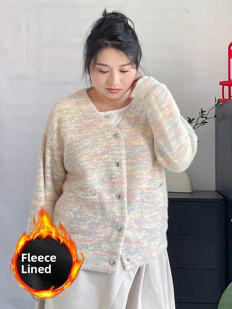 

plus Size Fce Lined Sweater Loose Fit oulder Length V Ne Knitted Outerwear for Women Autumn Winter Lazy Sle