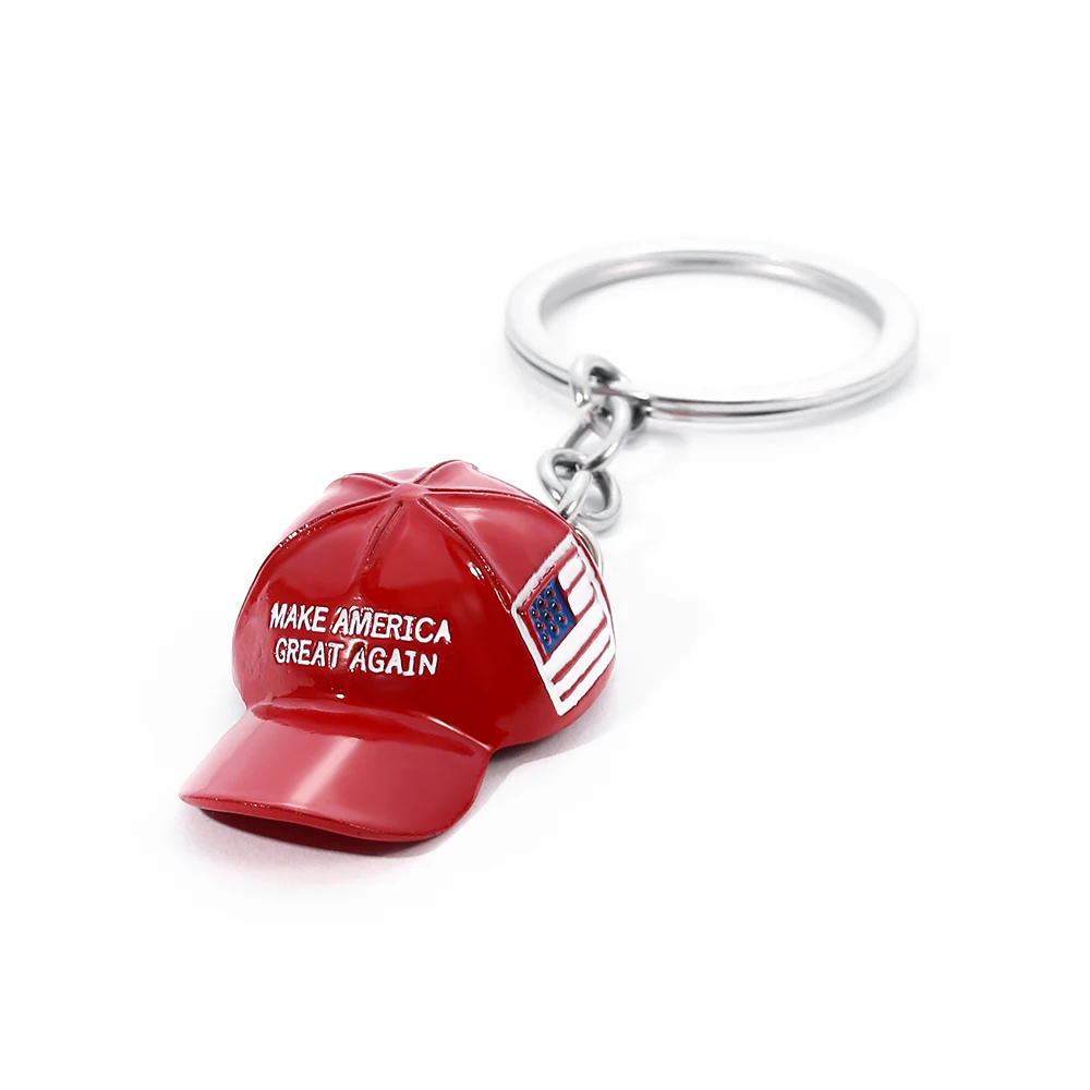 

American President Flag Red Hat Make America Great Again Keychain Car Ornament Zinc Alloy Pendant Unisex Jewelry Freedom