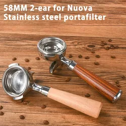 Coffee Handle 58MM 2 ear for Nuova Stainless Steel Coffee Portafilter Single and Double Mouth Solid Wood Handle Coffee Tool