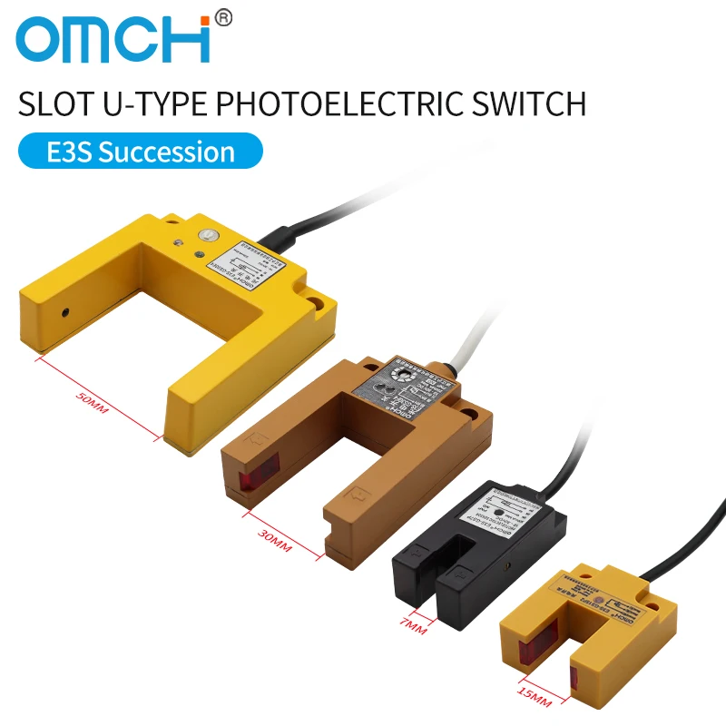 OMCH U-Type Slot Type Photoelectric Switch Sensor E3S-GS7 E3S-GS15 E3S-GS30 E3S-GS50 DC 12-24V NPN PNP NO NC Adjustable Distance
