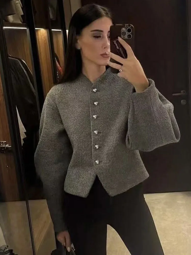 

HH Осенняя женская шикарная простая декоративная тонкая короткая куртка на пуговицах с длинными рукавами, женская новая мода, повседневное уличное пальто