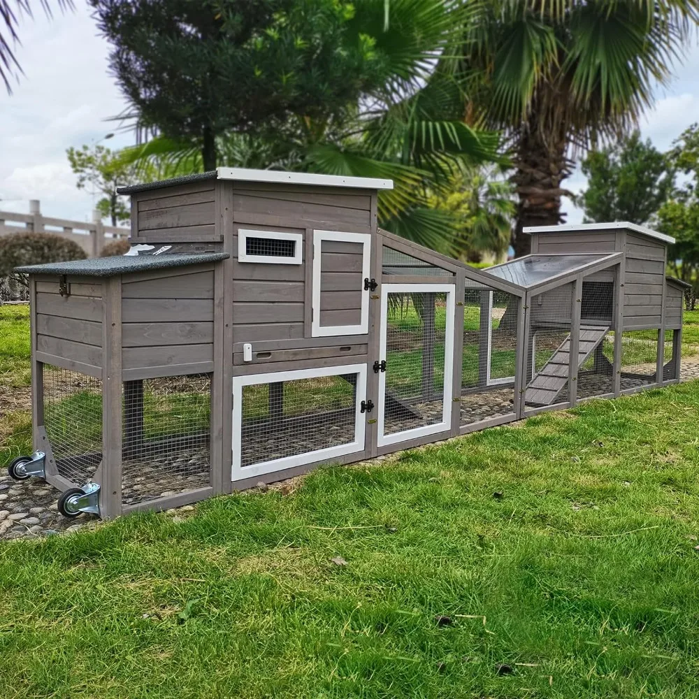 

Chicken Coop, 156" with Run, Accommodates 4-6 Hens, 4 Perches with Nesting Boxes, Pull-out Trays, Cages, Wood Chicken Coop