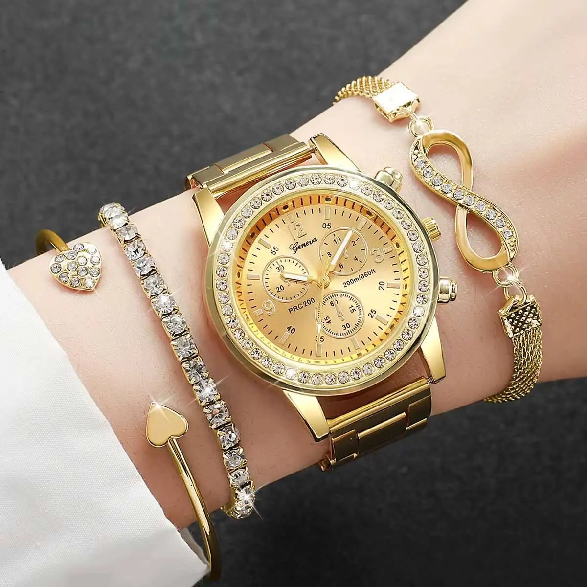 4PCS/Set Luxury Rhinestone Women Watches Fashion Ladies Quartz Watch Bracelets Set Reloj Mujer（Without Box）