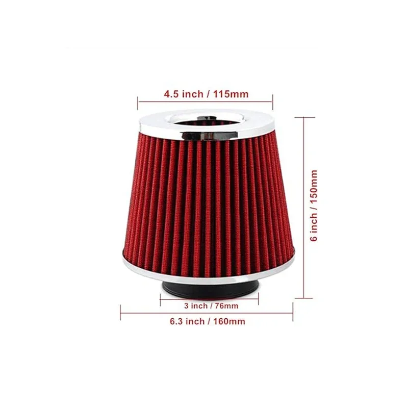 Filtro de aire deportivo Universal para coche, accesorio de alto rendimiento con abrazadera, entrada de aire frío, lavable, piezas de repuesto