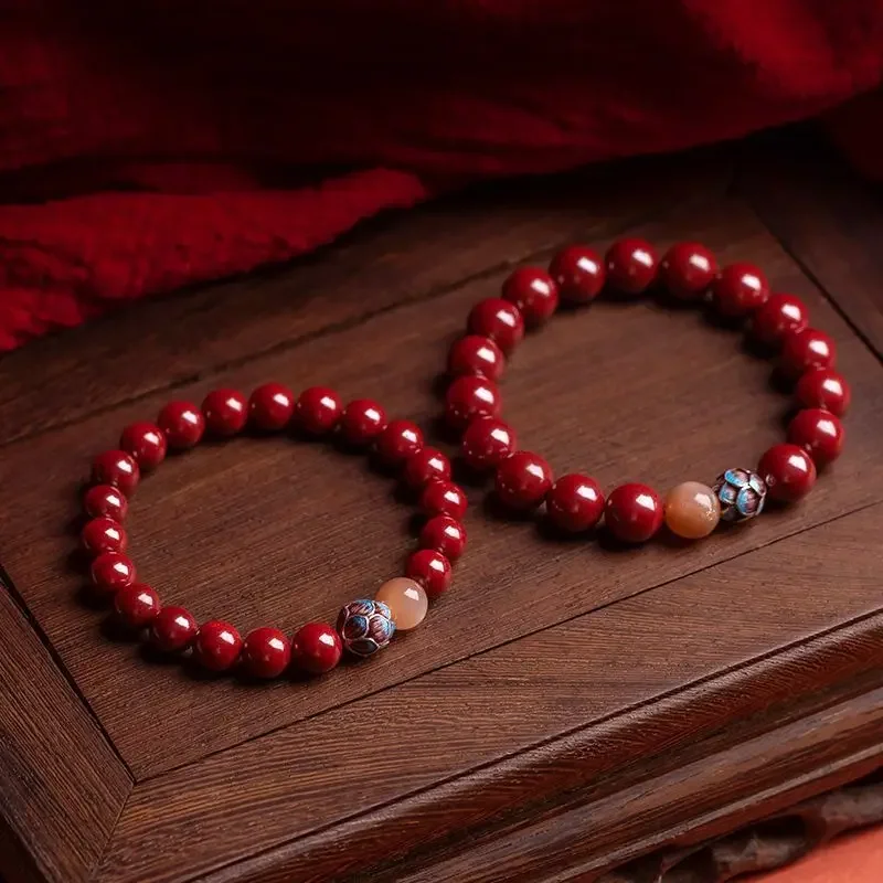 Natural Pure Heart Cinnabar Bracelet Women's Bracelet Men's Buddha Beads Year of the Rabbit Jewelry Women's Yoga Jewelry