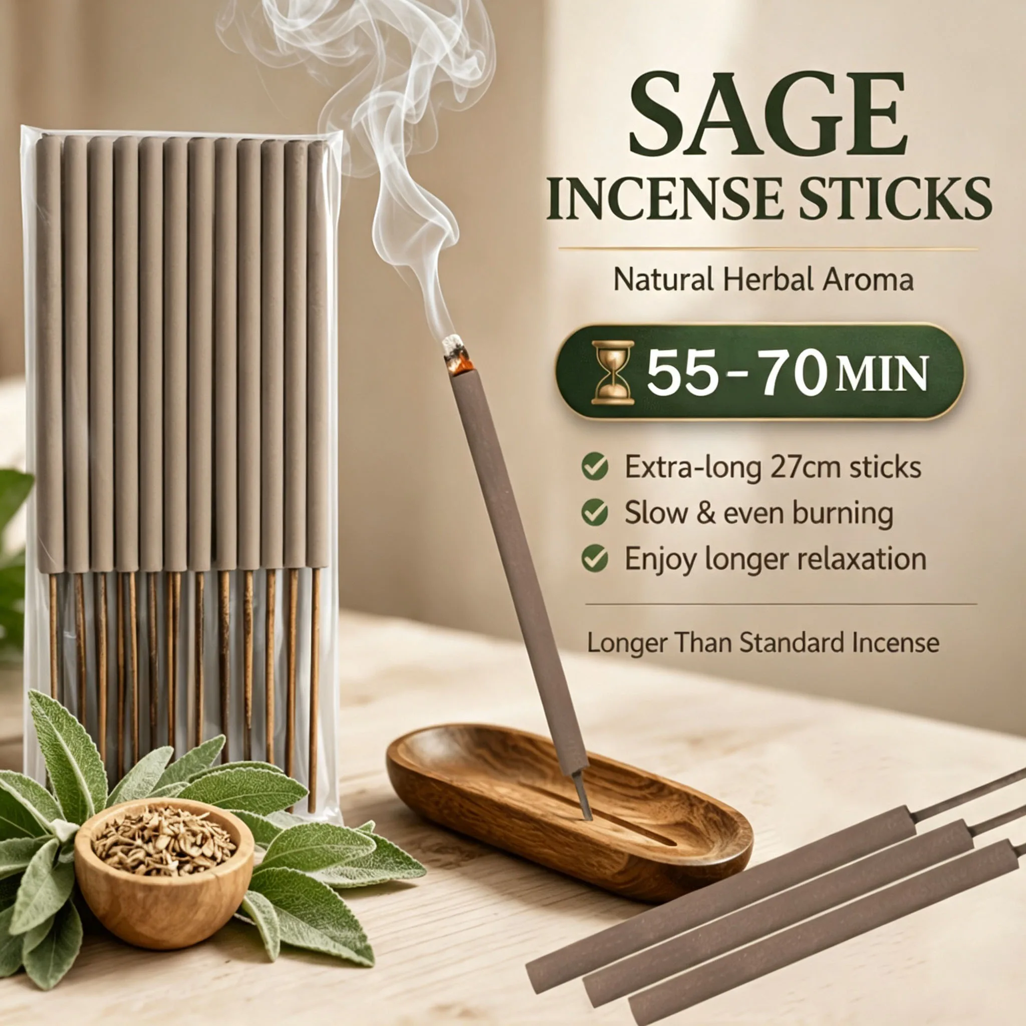 10/20/30Pcs Extra-Large 27cm Sage Incense Sticks, Handmade with Natural Herbal Scents, Perfect for Meditation, Yoga, and Relaxation Perfect for Indoor and Outdoor Use, It Makes a Great Holiday Gift.
