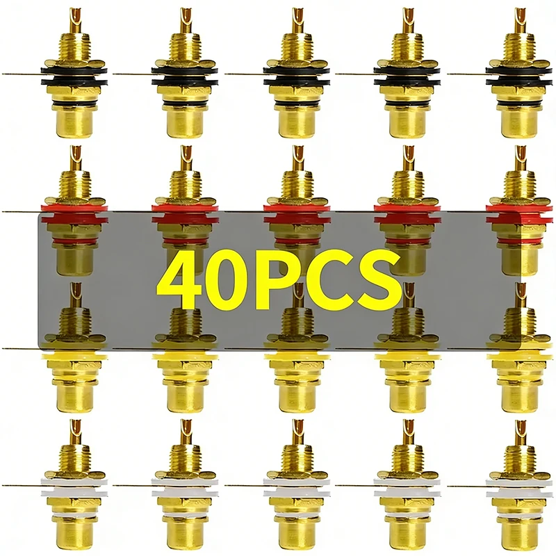 40Pcs Gold-Plated RCA Jack Panel Mount Zinc Alloy Single AV Socket for Audio Video Coaxial Connector, 24K Plated