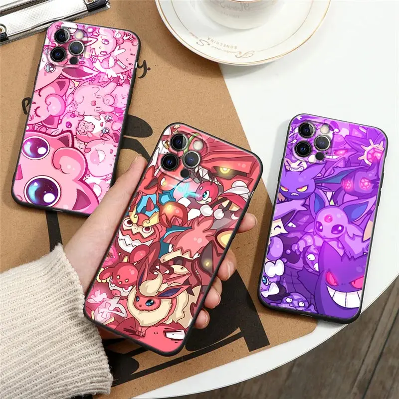 

Phone Case For Apple iPhone 16 15 14 13 12 11 Pro Max XR XS Max 8 Plus SE2 Back Cover Cartoon Pokemon Eevee Anime Silicone Cases